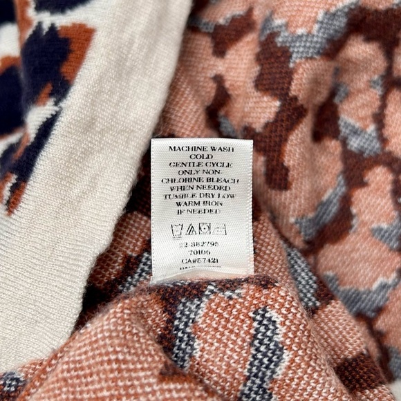 Ann Taylor Leopard Wool Blend Sweater Crew Neck 3/4 Sleeve Navy Brown Cream L - Picture 10 of 10